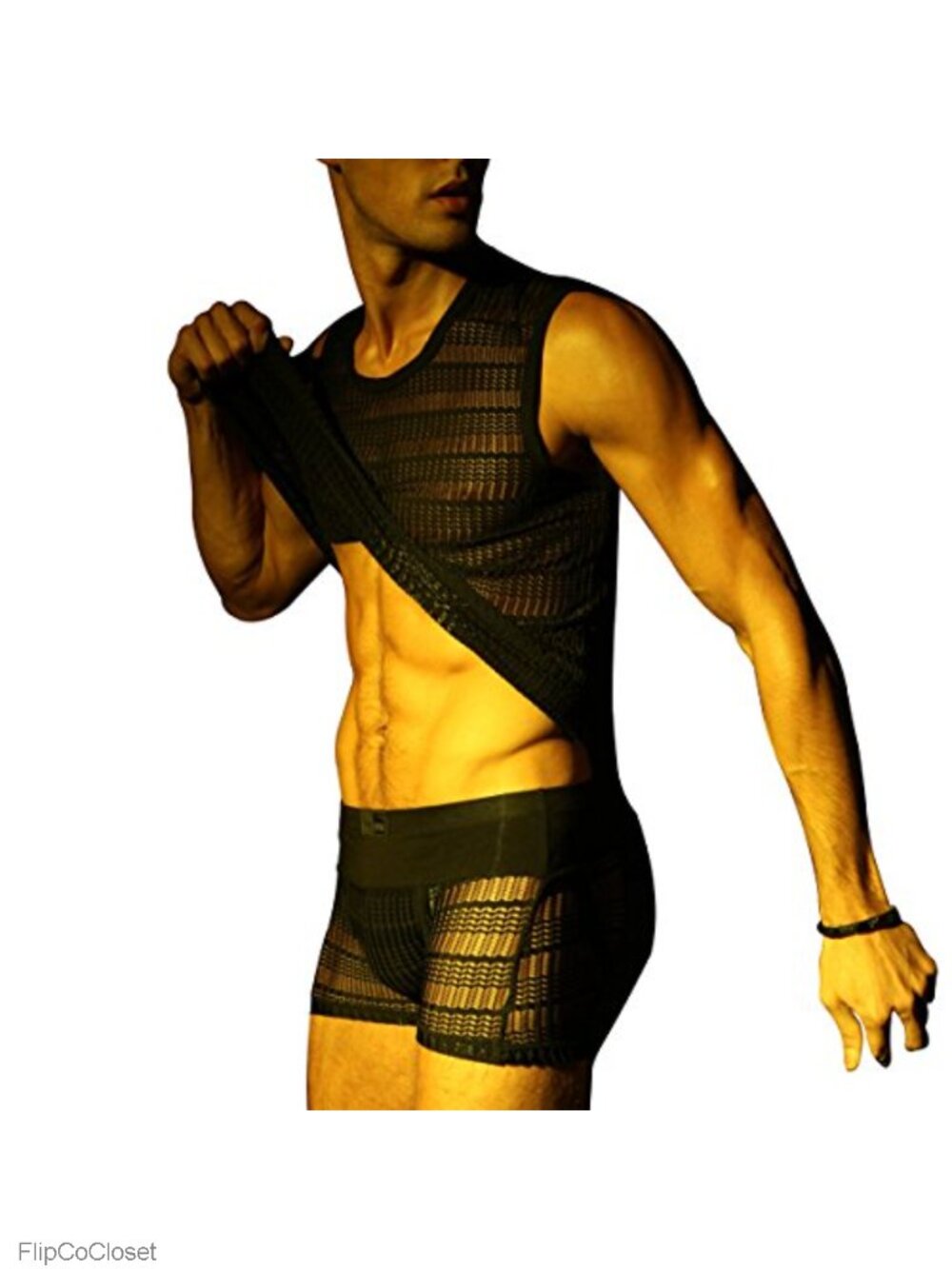 See Through Mesh Tank Top and Boxer Brief Set Sleeveless Slim Fit High Stretch